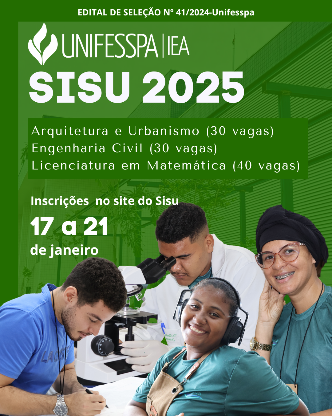 Engenharia Civil 30 vagas Arquitetura e Urbanismo 30 vagas Licenciatura Em Matemtica 40vagas 10